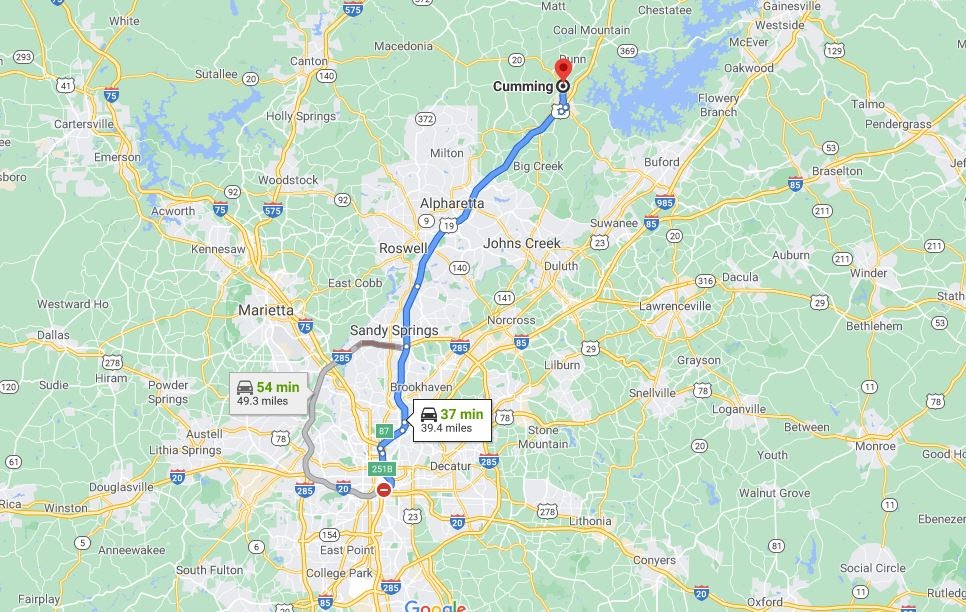 Cumming GA Map To Atlanta 